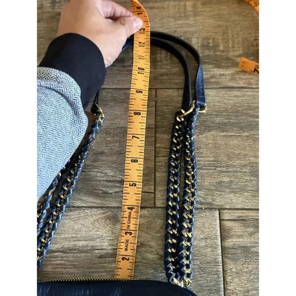 Aimee Kestenberg Blue Pebble Leather Gold Chain Straps Cali Shoulder Bag - Picture 5 of 12